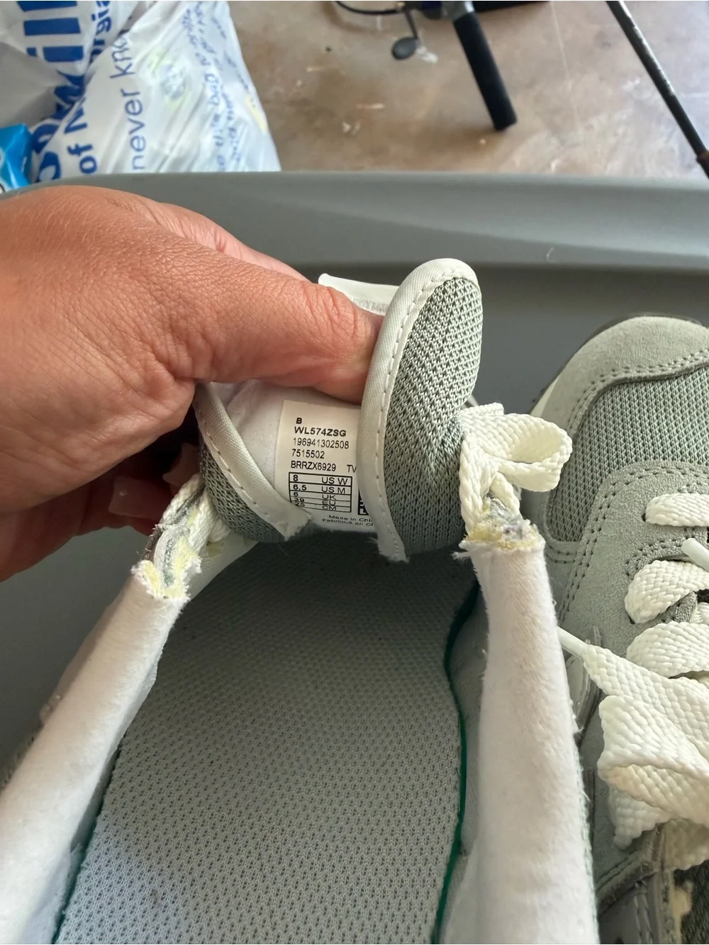 New Balance sage green and cream 574 sneakers - Picture 7 of 8